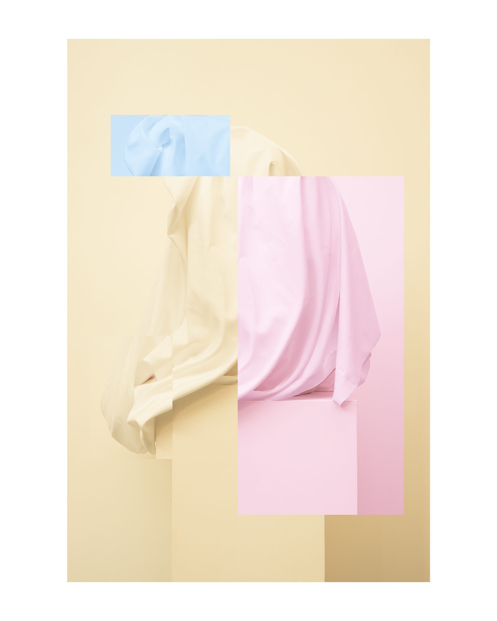 Drapé jaune avec rectangles rose et bleu
