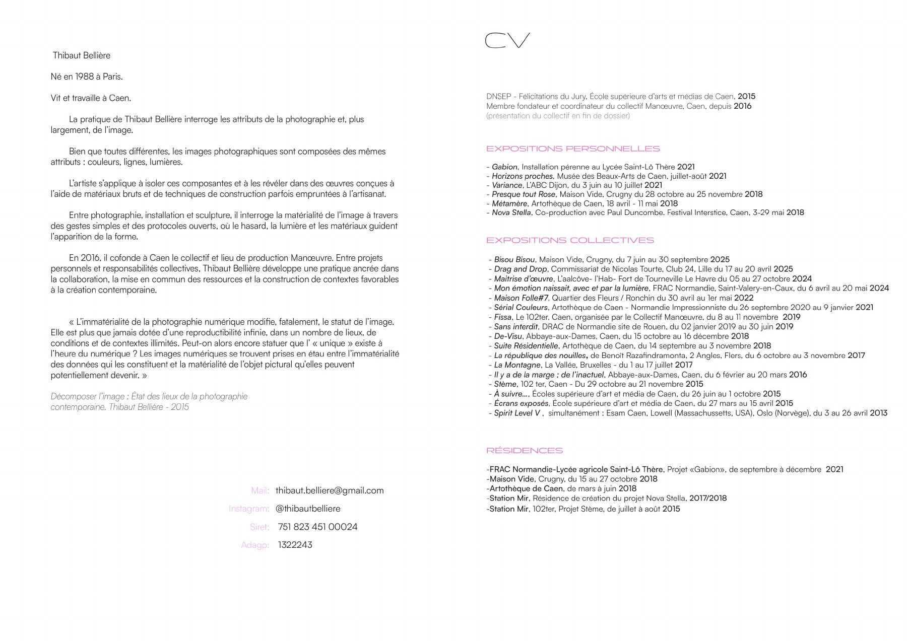 Page 2 du portfolio : CV